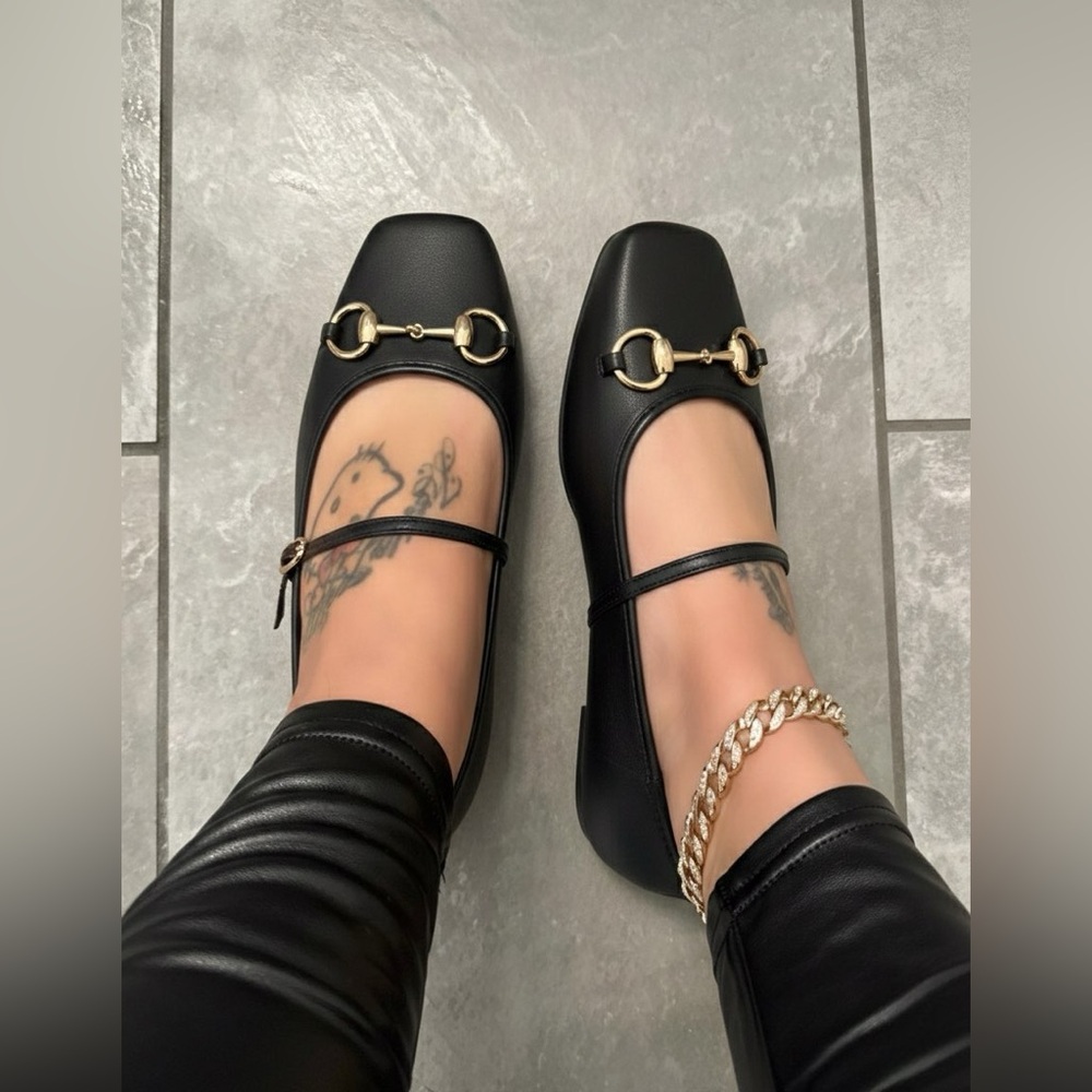 New! Elegant Black Women's Shoes with Gold Accents